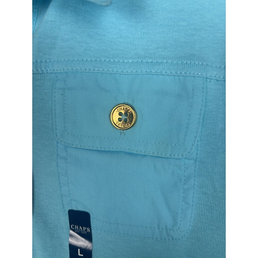 Chaps Classics Polo Shirt Womens Large Blue Gulf Button Pockets Spring Casual - Picture 6 of 13